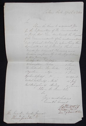 Item #008207 Handwritten letter, signed by Sir William Cathcart, about local militia training....