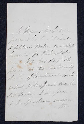 Handwritten letter to Captain Porter concerning the accidental death of Lieutenant Cocke on the. Thomas Cochrane.