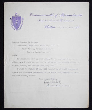 Item #008217 Typed letter, signed by Lt. Col. Roger Wolcott, Assistant Inspector General, to Col....