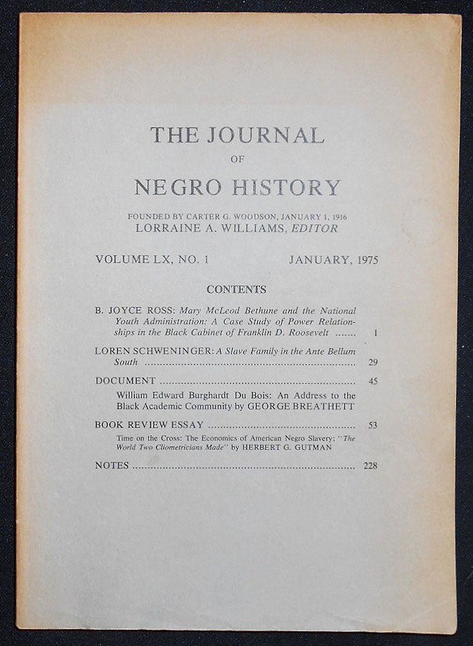 Item #008238 The Journal of Negro History -- vol. 60, no. 1 -- Jan. 1975. Herbert G. Gutman.