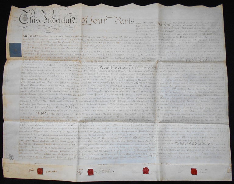 Item #008346 Handwritten Parchment Deed for sale of Six Cottages in Grantham, Lincolnshire. Thomas Charles, Thomas Manners.