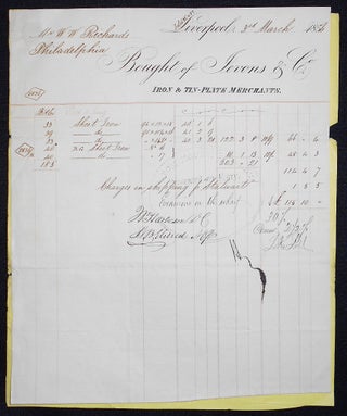 Item #008349 Receipt and Shipping Document for Sheet Iron Imported from Jevons & Co., Liverpool....