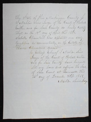 Item #008350 Handwritten Certification by Judge Mahlon Sims of Sabella Cleaveland as...