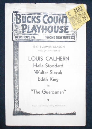 Item #008353 Bucks County Playhouse program for Ferenc Molnar's The Guardsman with ticket stub