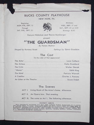 Bucks County Playhouse program for Ferenc Molnar's The Guardsman with ticket stub