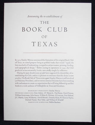 Item #008364 Announcing the re-establishment of the Book Club of Texas