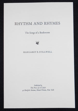 Item #008365 Prospectus for Rhythm and Rhymes: The Songs of a Bookworm by Margaret B. Stillwell