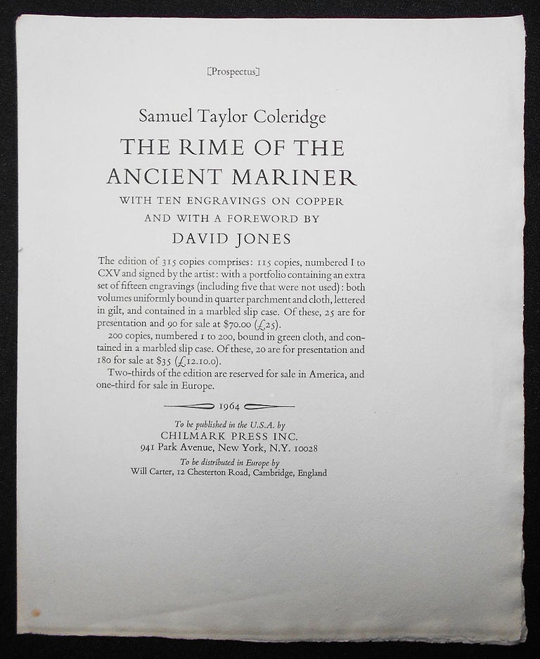 Item #008370 Prospectus for The Rime of the Ancient Mariner by Samuel Taylor Coleridge with Ten Engravings on Copper and with a Foreword by David Jones