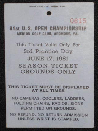 Item #008380 81st U.S. Open Championship, Merion Golf Club, Ardmore, Pa., Ticket for June 17, 1981
