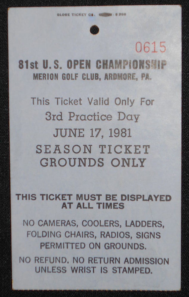 Item #008380 81st U.S. Open Championship, Merion Golf Club, Ardmore, Pa., Ticket for June 17, 1981
