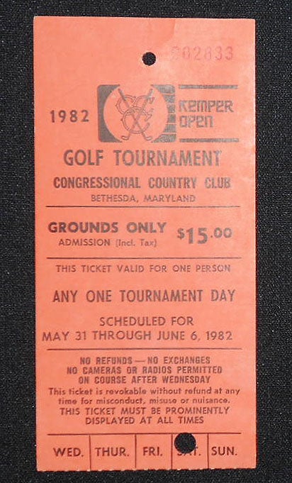 Item #008384 1982 Kemper Open, Congressional Country Club, Bethesda, Md., Ticket for June 5, 1982