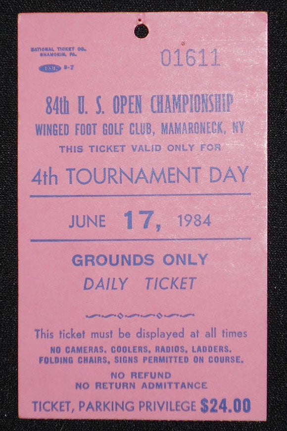 Item #008386 84th U.S. Open Championship, Winged Foot Golf Club, Mamaroneck, N.Y., Ticket for June 17, 1984