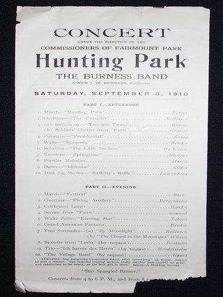 Item #008443 Concert under the Direction of the Commissioners of Fairmount Park -- Hunting Park...