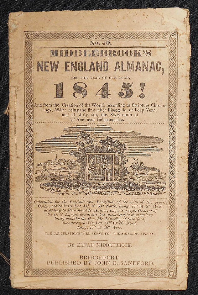 Item #008445 Middlebrook's New England Almanac, for the Year of Our Lord, 1845! by Elijah Middlebrook. Elijah Middlebrook.