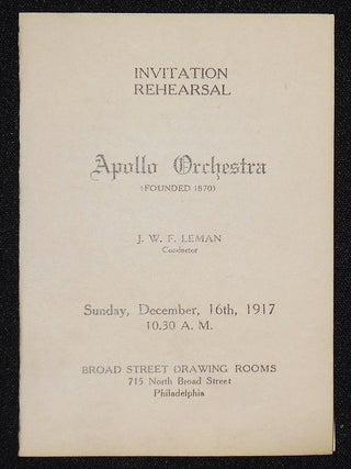 Item #008454 Apollo Orchestra program -- Conductor J. W. F. Leman [La Nuit et L'Amour by Augusta...