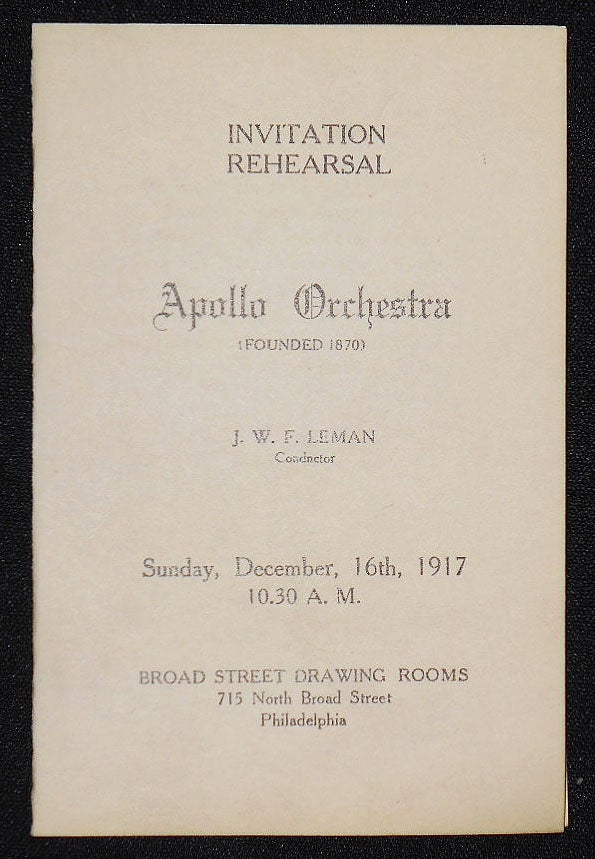 Item #008454 Apollo Orchestra program -- Conductor J. W. F. Leman [La Nuit et L'Amour by Augusta Holmes]