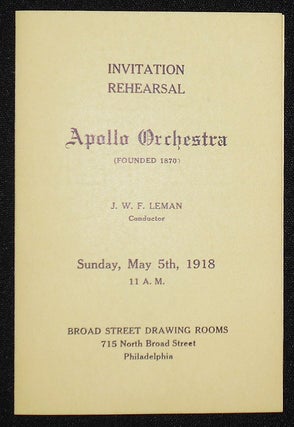 Item #008455 Apollo Orchestra program -- Conductor J. W. F. Leman with soprano Bertha Hirshberg
