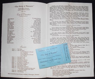 Program from a production of The Story of Kennett by Bayard Taylor presented at Longwood Gardens in 1933 with a ticket from the first performance