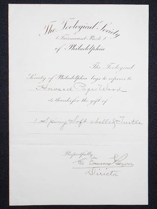 Item #008460 Acknowledgement by Director C. Emerson Brown for Gift of Spiny Soft-Shelled Turtle...