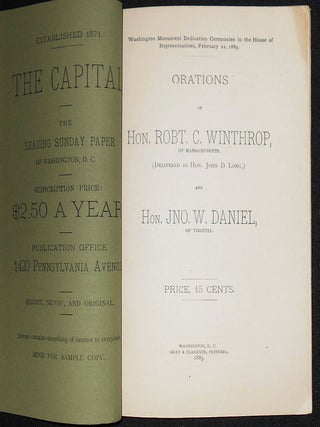 Orations of Hon. Robt. C. Winthrop, of Massachusetts, (Delivered by Hon. John D. Long,) and Hon. Jno. W. Daniel, of Virginia: Washington Monument Dedication Ceremonies in the House of Representatives, February 21, 1885