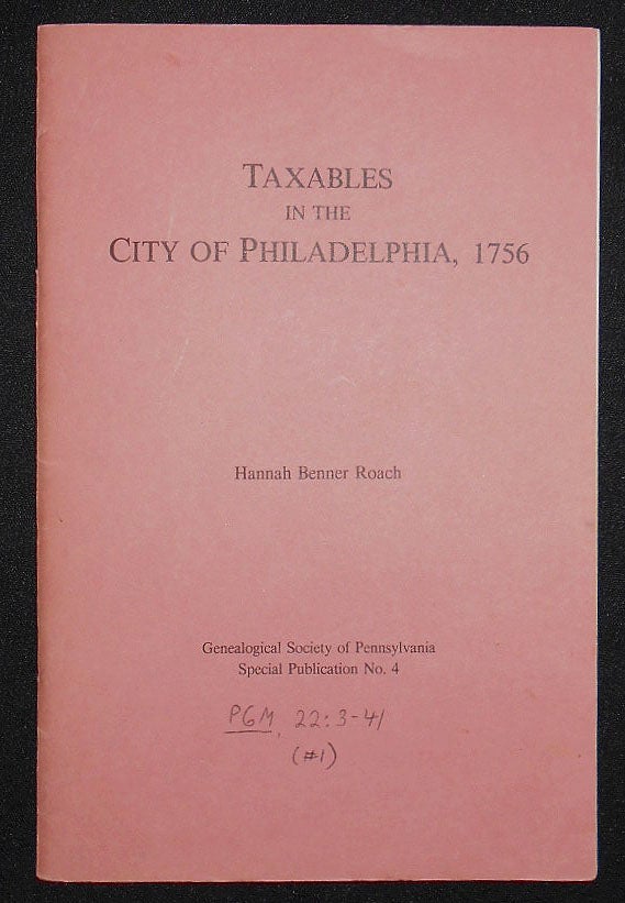 Item #008583 Taxables in the City of Philadelphia, 1756. Hannah Benner Roach.