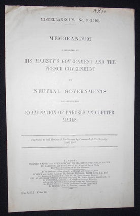 Item #008626 Memorandum Presented by His Majesty's Government and the French Government to...