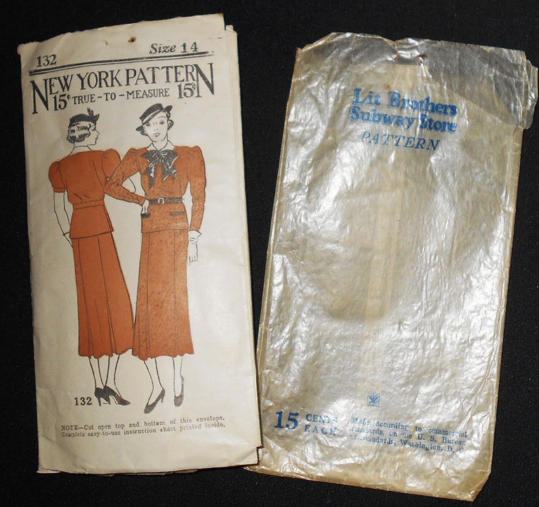 Item #008759 New York Pattern #132 Size 14 (pattern for 1940's woman's skirt and blouse) in Lit Brothers Subway Store glassine sleeve