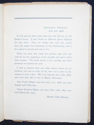 Item #008765 Eliza Maria Condit Higley Remembrance Booklet. Henry Post Higley, compiler