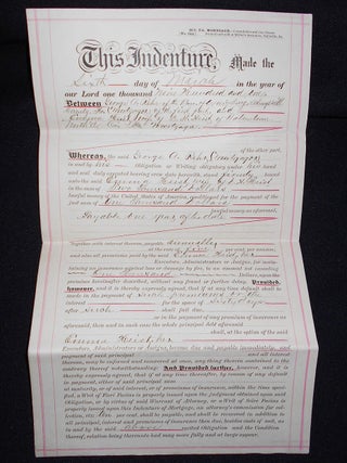 Item #008785 Mortgage for house and lot in Orwigsburg, Pa. George A. Rehr, H. H. Brownmiller, J....