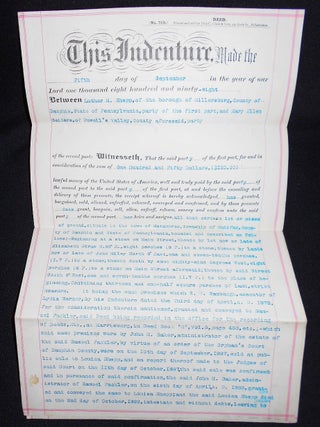 Item #008789 Deed for sale of lot in Matamoras, Dauphin County, Pa. Edward A. Gross