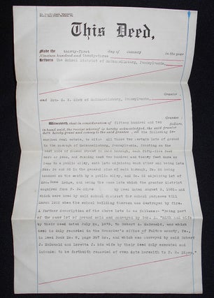 Item #008791 Deed for Sale of Lot in McConnellsburg, Pa., where School Burned Down