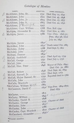 An Historical Catalogue of the St. Andrew's Society of Philadelphia With Biographical Sketches of Deceased Members: 1749-1907 [provenance: Robert Burns Beath]