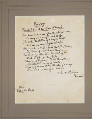 Envoy: The Shepherd to his Flock [manuscript poem signed by Robert Bridges "Droch"]