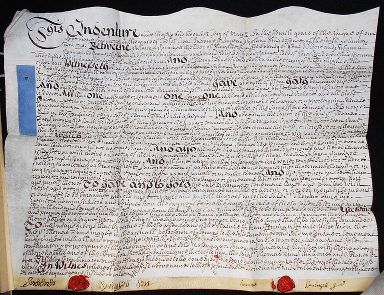 Item #009056 1718 Parchment English Lease for Property in Hawkhurst, Kent Co. Susanna Springet, Sam Durrant.