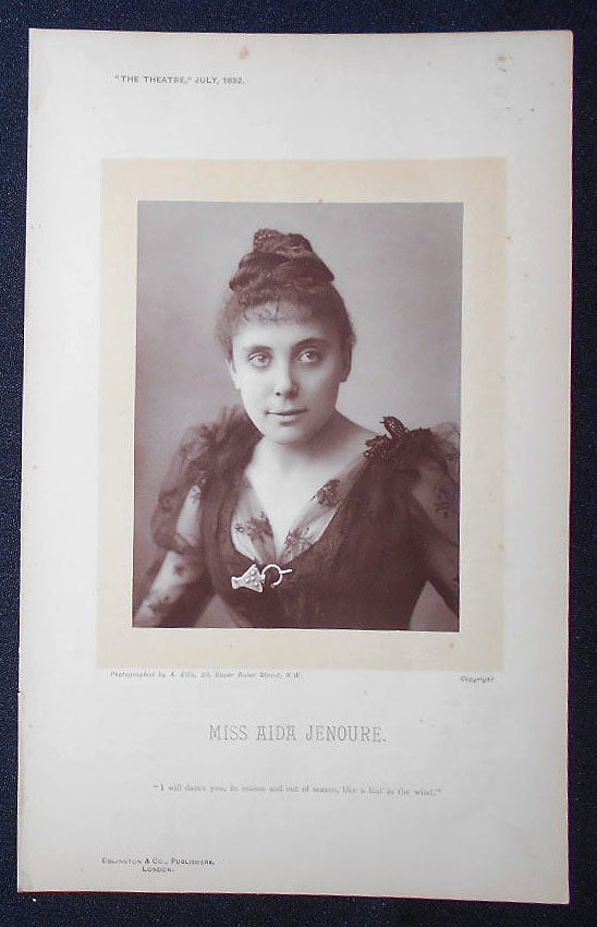 Item #009166 Carbon Print Photograph of Aida Jenoure from The Theatre, July 1892. Alfred Ellis.