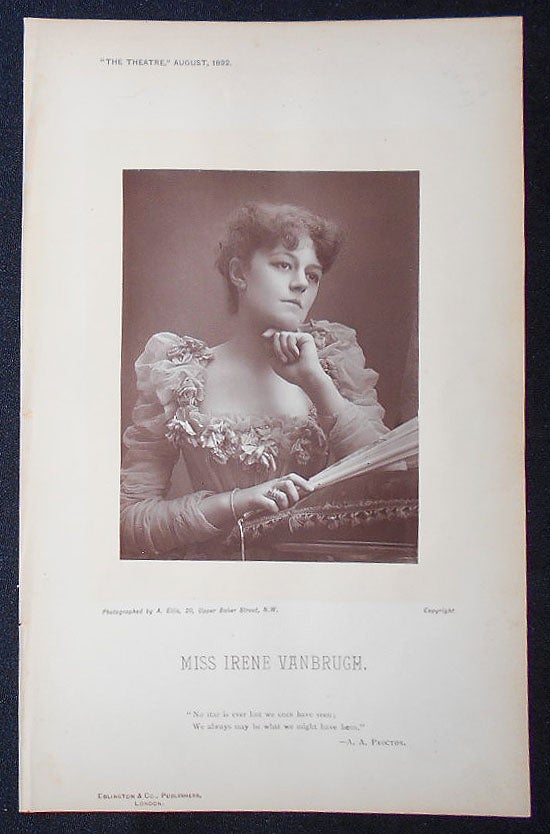 Item #009167 Carbon Print Photograph of Irene Vanbrugh from The Theatre, August 1892. Alfred Ellis.