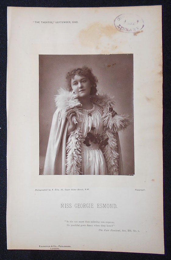 Item #009168 Carbon Print Photograph of Georgie Esmond from The Theatre, September 1892. Alfred Ellis.