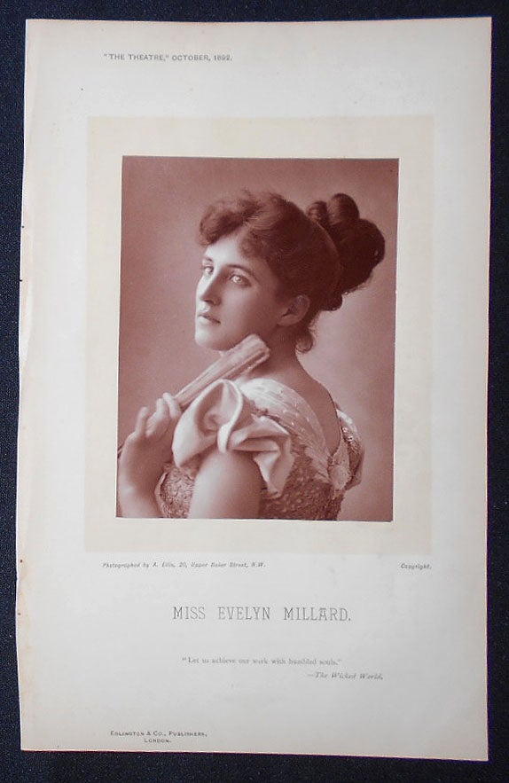 Item #009169 Carbon Print Photograph of Evelyn Millard from The Theatre, October 1892. Alfred Ellis.