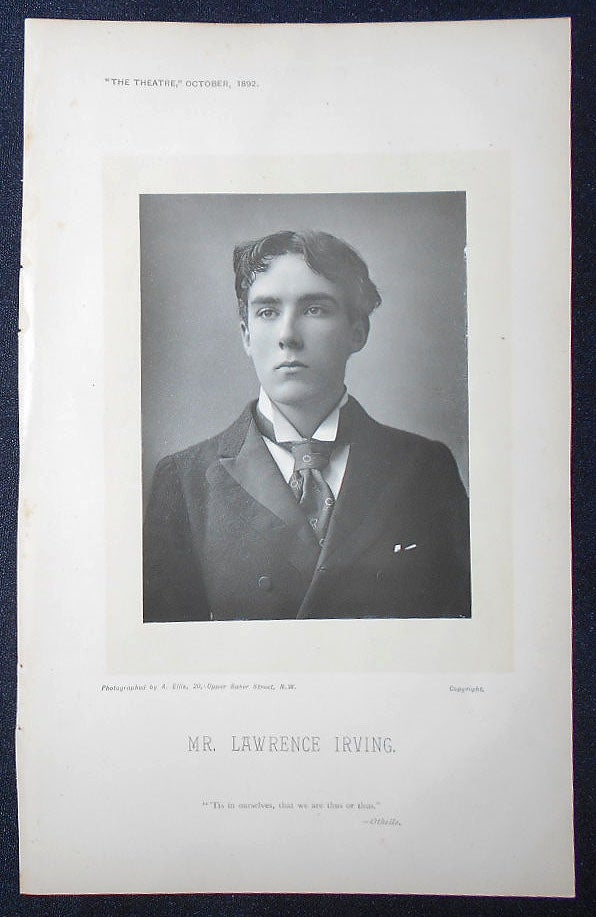Item #009175 Carbon Print Photograph of Lawrence Irving from The Theatre, October 1892 [Laurence Irving]. Alfred Ellis.