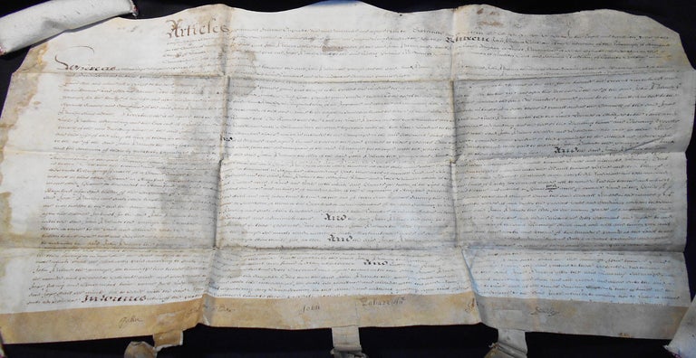 Item #009179 1676 Handwritten Parchment Document regarding Marriage. John Palmer, Anna Pawley.