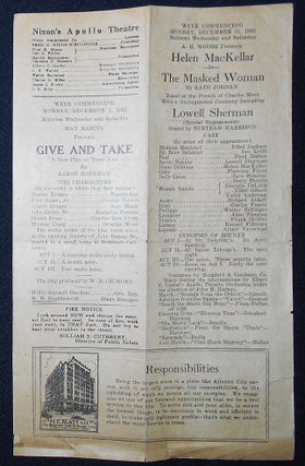 Item #009181 Nixon's Apollo Theatre Program -- Dec. 4 and 11 1922 [Helen MacKellar and Lowell...