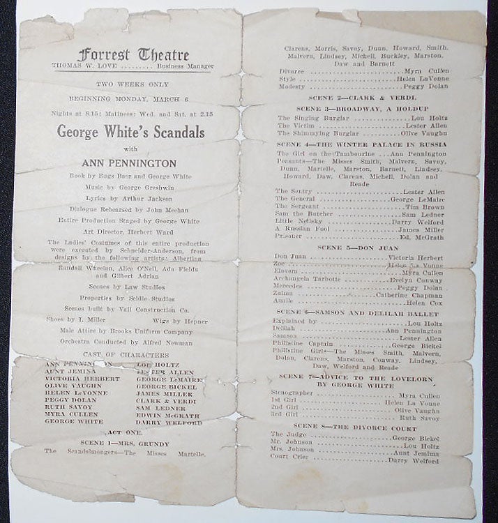 Item #009182 Forrest Theatre Program for George White's Scandals [of 1921] [George Gershwin]