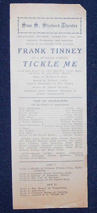 Item #009186 Sam. S. Shubert Theatre Playbill for Tickle Me, Starring Frank Tinney