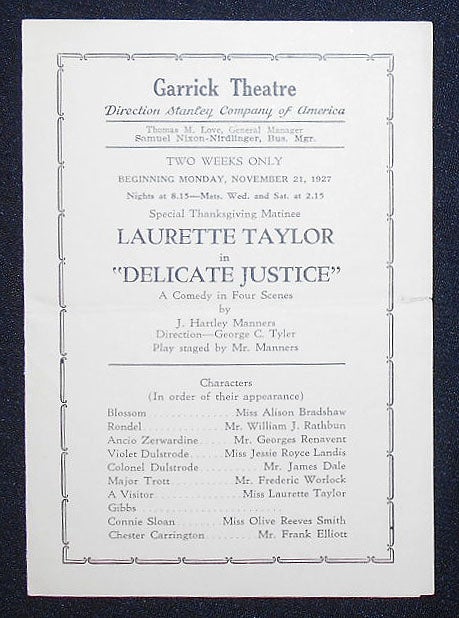 Item #009189 Garrick Theatre Program for Delicate Justice with Laurette Taylor