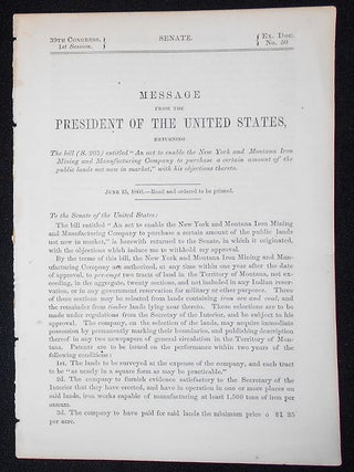 Item #009288 Message from the President of the United States, Returning The bill (S. 203)...