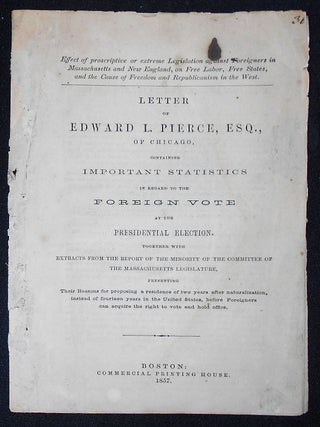 Item #009291 Letter of Edward L. Pierce, Esq., of Chicago, containing Important Statistics in...