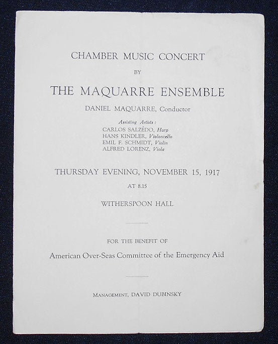 Item #009300 Chamber Music Concert by the Maquarre Ensemble -- For the Benefit of American Over-Seas Committee of the Emergency Aid