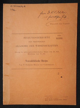 Item #009311 Voreuklidische Steine von F. Freiherrn Hiller von Gaertringen. Friedrich Hiller von...