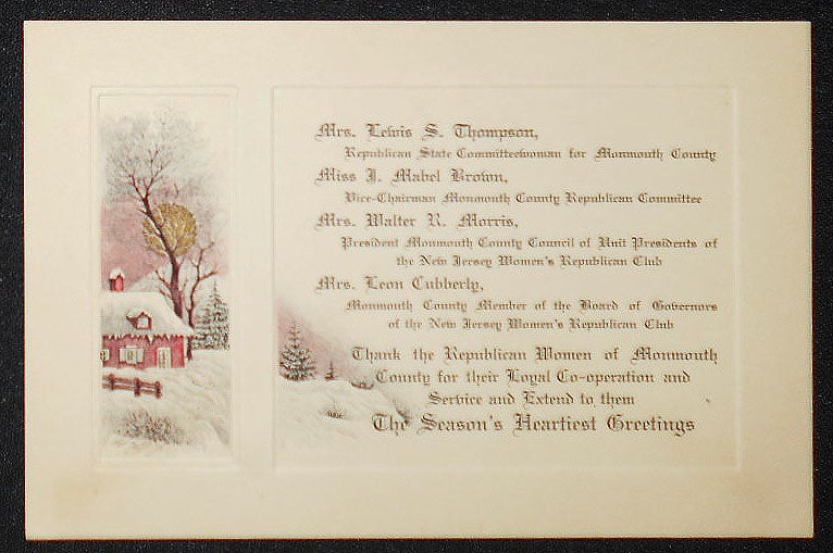 Item #009322 Season's Greetings Card to Republican Women of Monmouth County, N.J., from Republican Women Leaders in New Jersey