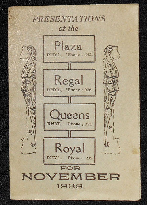 Item #009324 Presentations at the Plaza ... Regal ... Queens ... Royal ... for November 1938 [Movies to be shown at Theaters in Rhyl, Wales]